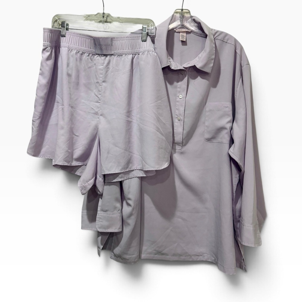 Victorias Secret Pajama Set XXL Lavender Purple Long Sleeve Shirt & Shorts
